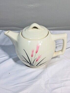 Mid-Century McCoy Pink Flower 8.5" Lidded Pottery Teapot